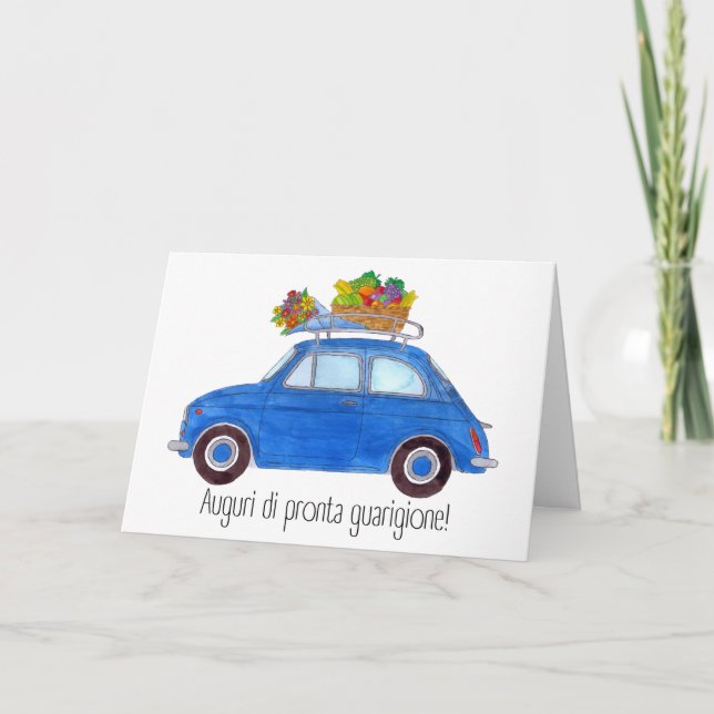 Italian Get well Blue Retro Fiat 500 Card (Front)