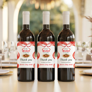 Italian Gingham Red Meatball Pasta Baby Shower Wine Label