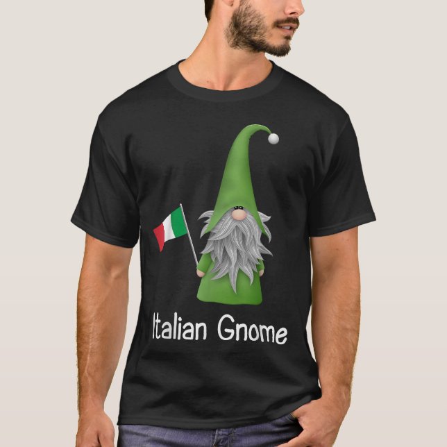  Italian Gnome Holding The Flag Of Italy T-Shirt (Front)