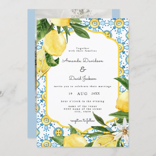 Italian Greek Citrus Lemon Yellow Modern Wedding Invitation - Italian Greek Citrus Lemon Yellow Modern Wedding Invitation 