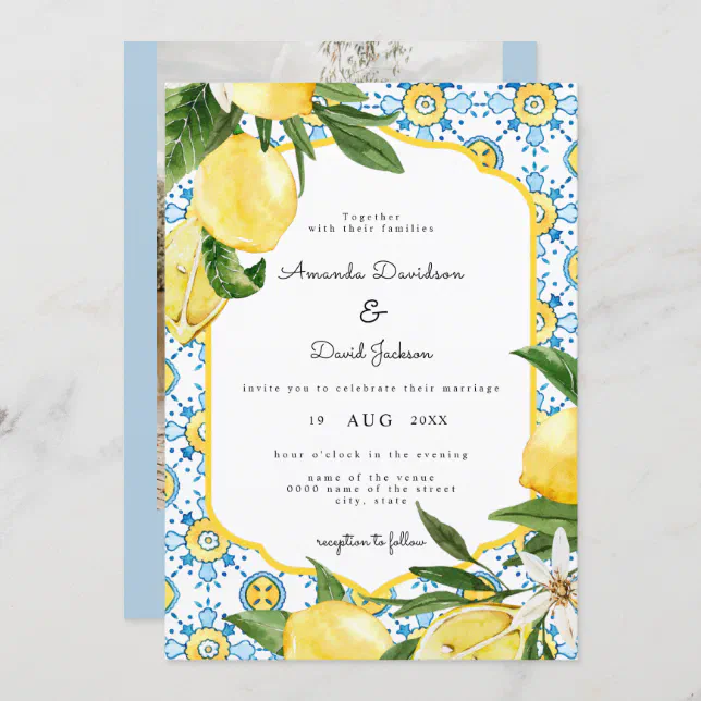 Italian Greek Citrus Lemon Yellow Modern Wedding Invitation | Zazzle