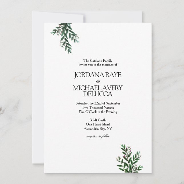 Italian Greenery Modern Elegant Rustic Wedding Invitation (Front)