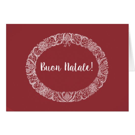 Italian Greeting Christmas Wreath White, Deep Red (Front Horizontal)