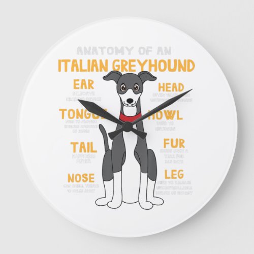 Italian Greyhound Anatomy Funny Dog Mom Dad Gift Large Clock