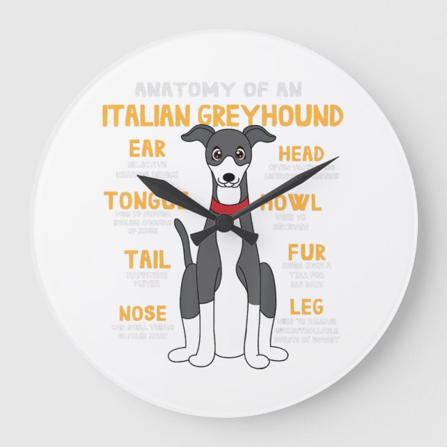 Italian Greyhound Anatomy Funny Dog Mom Dad Gift Large Clock (Front)