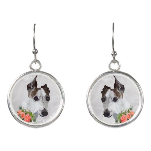 Italian Greyhound and Flowers Earrings (Front)