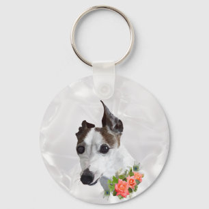 Italian Greyhound and Flowers Keychain