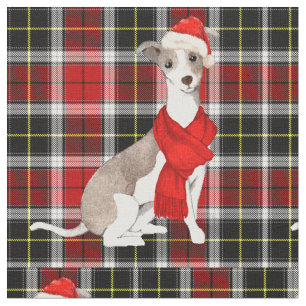 Italian Greyhound and Red Plaid Christmas Fabric