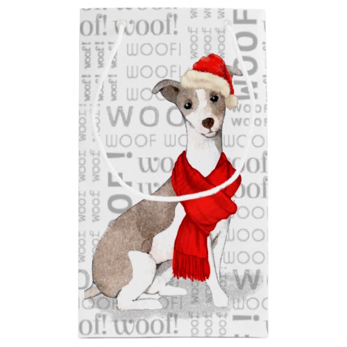 Italian Greyhound and Woof Word Art Christmas Small Gift Bag