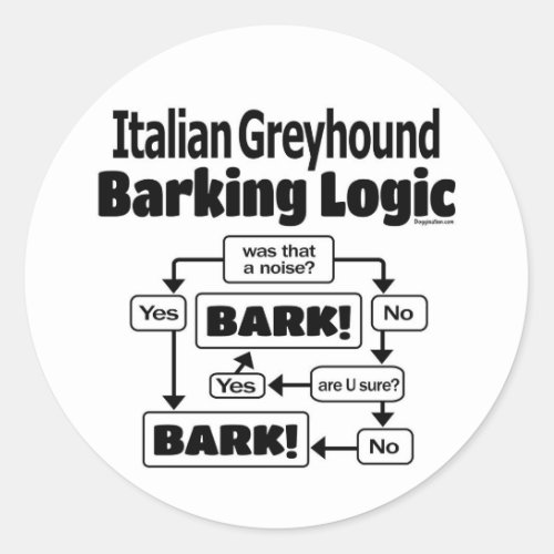 Italian Greyhound Barking Logic Classic Round Sticker