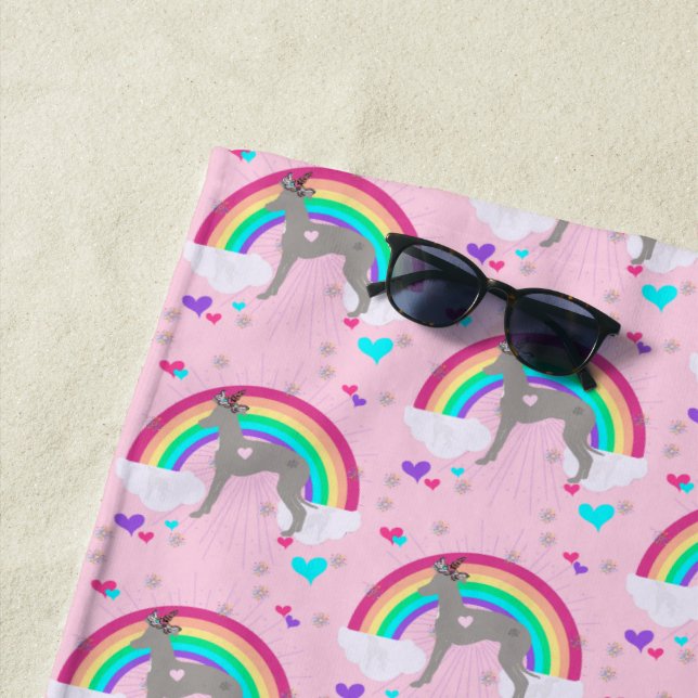 Italian Greyhound Beach Towel, Unicorn Iggy Print Beach Towel (In Situ)