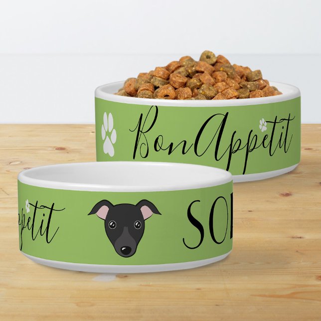 Italian greyhound Black cartoon Name Bon appetit Bowl (Creator Uploaded)