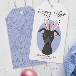 Italian Greyhound Black Dog Cute Easter Bunny ears Gift Tags