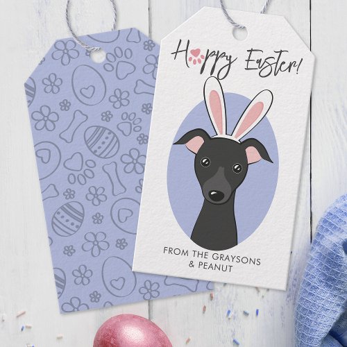 Italian Greyhound Black Dog Cute Easter Bunny ears Gift Tags