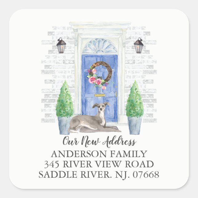 Italian Greyhound Blue Door New Address Label (Front)