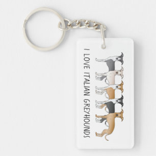 Italian Greyhound Cartoon Dogs With Custom Text Keychain