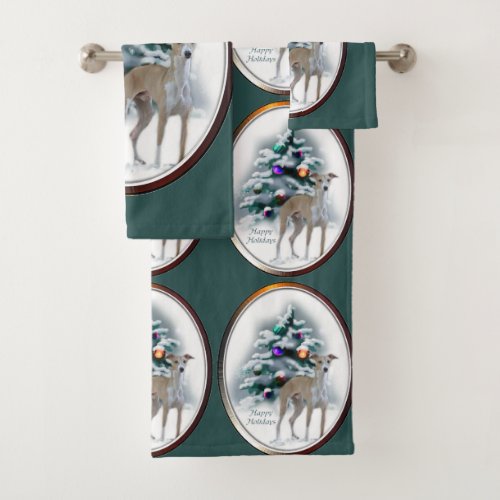 Italian Greyhound Christmas Bath Towel Set