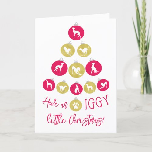 Italian Greyhound Christmas Baubles Red Faux Gold Holiday Card