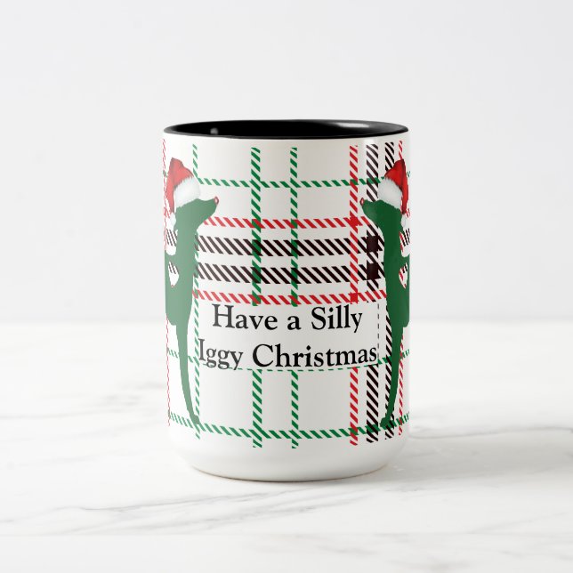 Italian Greyhound Christmas Coffee Mug, santa iggy Two-Tone Coffee Mug (Center)