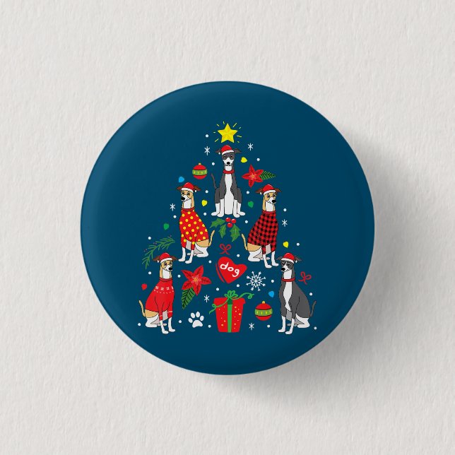 Italian Greyhound Christmas Ornament Tree Dog Mom Button (Front)