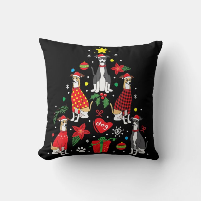 Italian Greyhound Christmas Ornament Tree Dog Mom Throw Pillow (Front)
