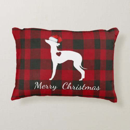 Italian Greyhound Christmas Pillow Buffalo Check