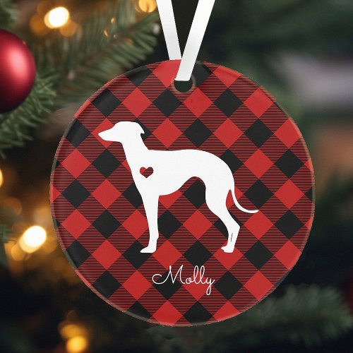Italian Greyhound Christmas Plaid Dog Name Ornament