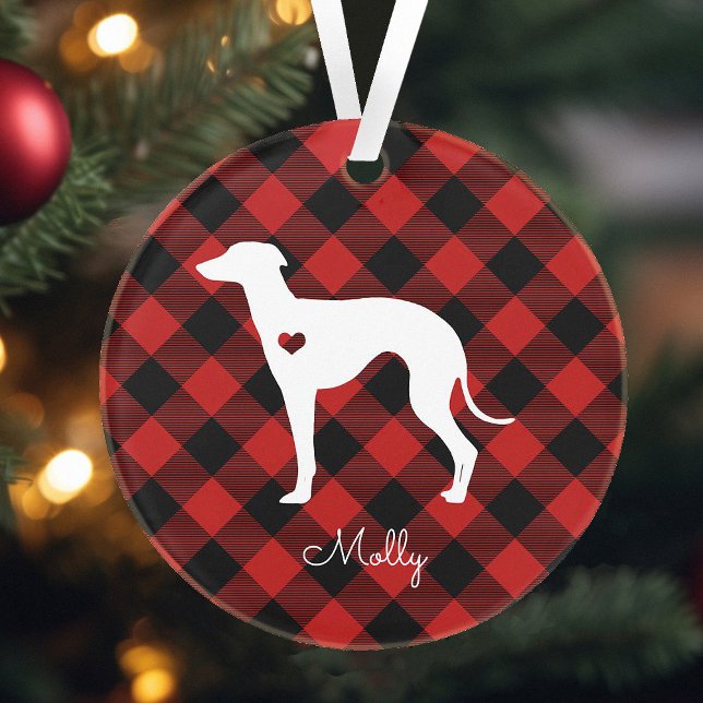 Italian Greyhound Christmas Plaid Dog Name Ornament (Creator Uploaded)
