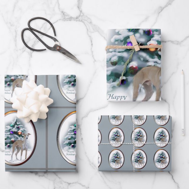 Italian Greyhound Christmas Wrapping Paper Sheets (Front)
