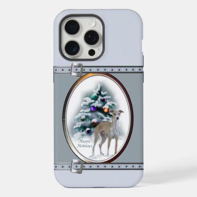 Italian Greyhound Cute Blue Christmas Holidays iPhone 15 Pro Max Case