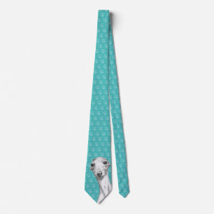 Italian Greyhound Cute Sketch Paw prints Dog lover Neck Tie