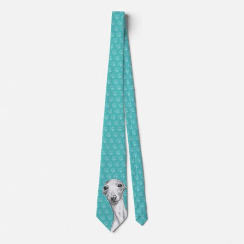 Italian Greyhound Cute Sketch Paw prints Dog lover Neck Tie