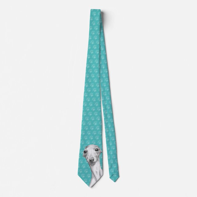 Italian Greyhound Cute Sketch Paw prints Dog lover Neck Tie (Front)