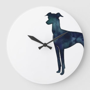Italian Greyhound Dog Black Watercolor Silhouette Large Clock