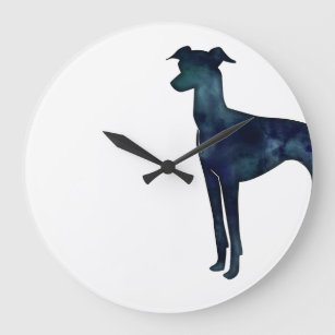 Italian Greyhound Dog Black Watercolor Silhouette Large Clock