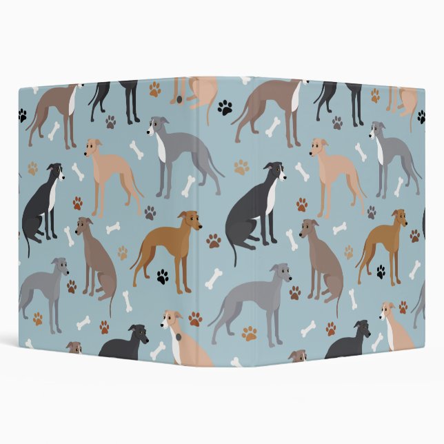 Italian Greyhound Dog Bones and Paws 3 Ring Binder (Background)