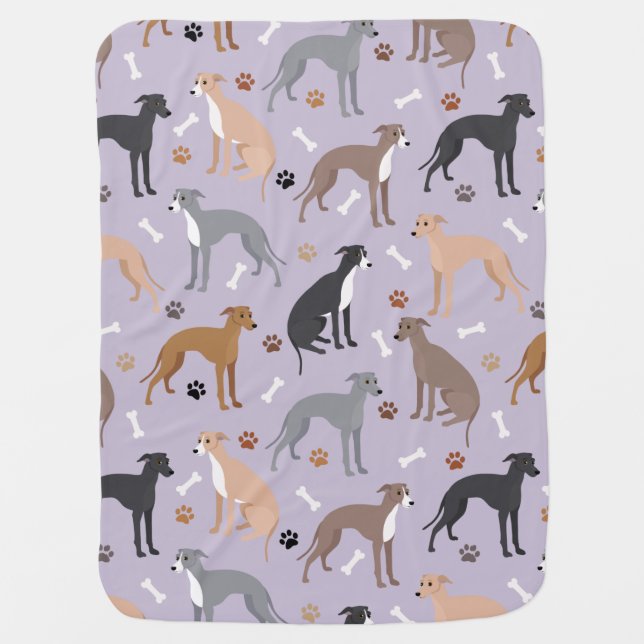 Italian Greyhound Dog Bones and Paws Baby Blanket (Front)