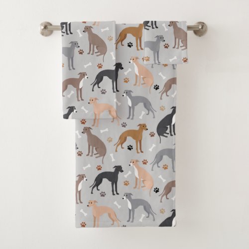 Italian Greyhound Dog Bones and Paws Bath Towel Se