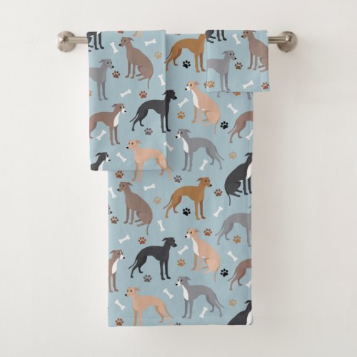 Italian Greyhound Dog Bones and Paws Bath Towel Set