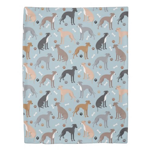 Italian Greyhound Dog Bones and Paws Duvet Cover