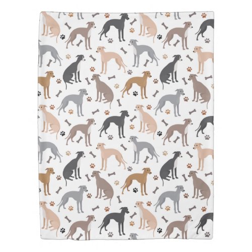 Italian Greyhound Dog Bones and Paws Duvet Cover