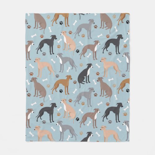 Italian Greyhound Dog Bones and Paws Fleece Blanket