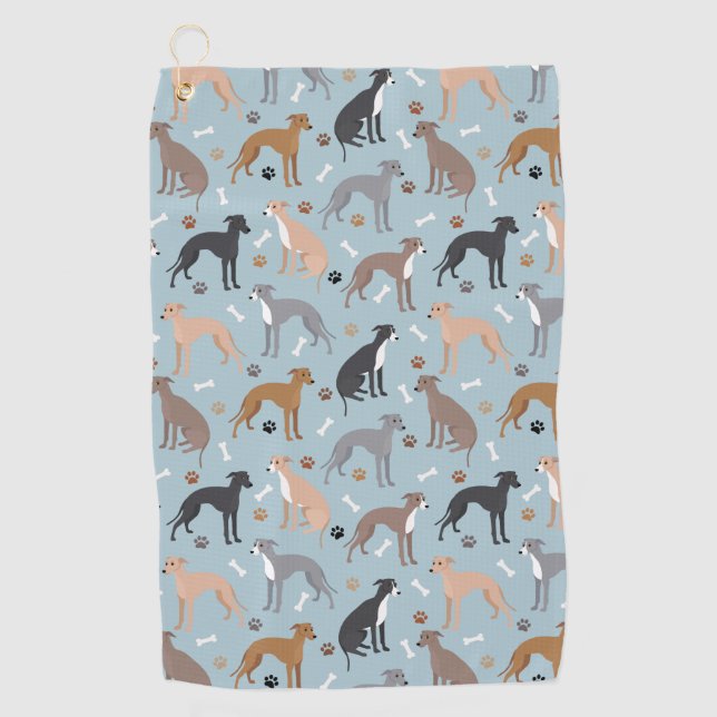 Italian Greyhound Dog Bones and Paws Golf Towel (Front)