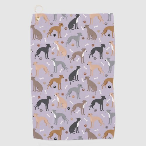 Italian Greyhound Dog Bones and Paws Golf Towel