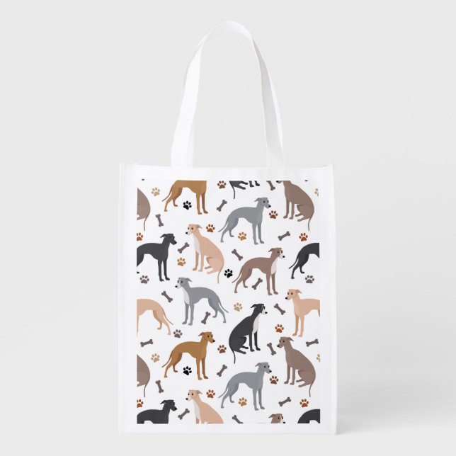 Italian Greyhound Dog Bones and Paws Grocery Bag (Front)