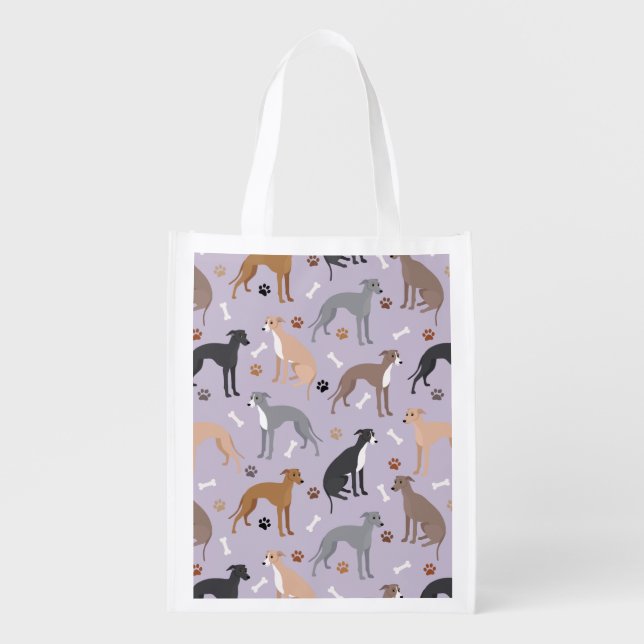 Italian Greyhound Dog Bones and Paws Grocery Bag (Front)