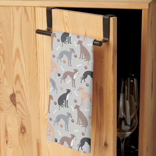 Italian Greyhound Dog Bones and Paws Kitchen Towel