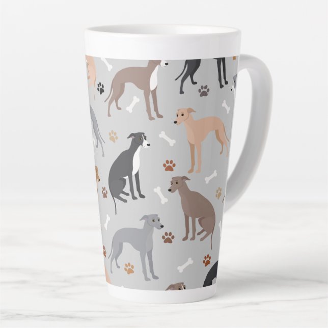 Italian Greyhound Dog Bones and Paws Latte Mug (Right Angle)