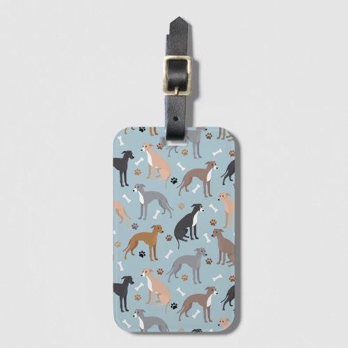 Italian Greyhound Dog Bones and Paws Luggage Tag