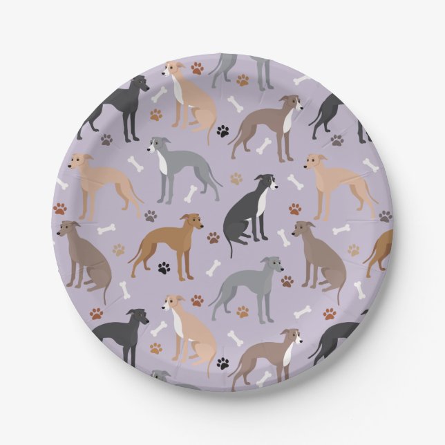 Italian Greyhound Dog Bones and Paws Paper Plates (Front)